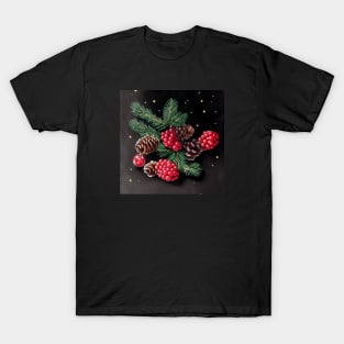 Christmas Pine cones, pine branches, berries, Christmas Decoration T-Shirt